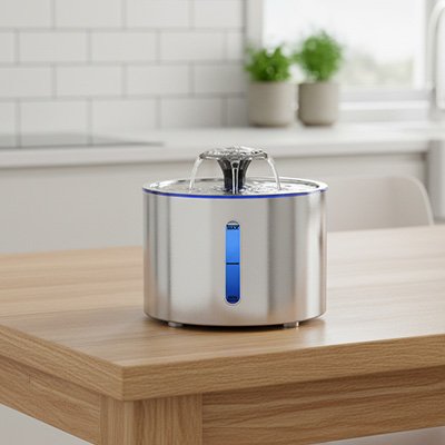 Fontaine a eau Chat - inox gris