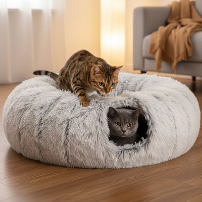 niche-pour-chat-donut-avec-tunnel-amusant