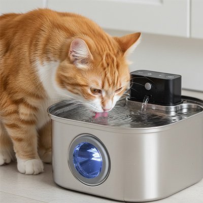 Fontaine a eau chat en inox - Patte à Chat