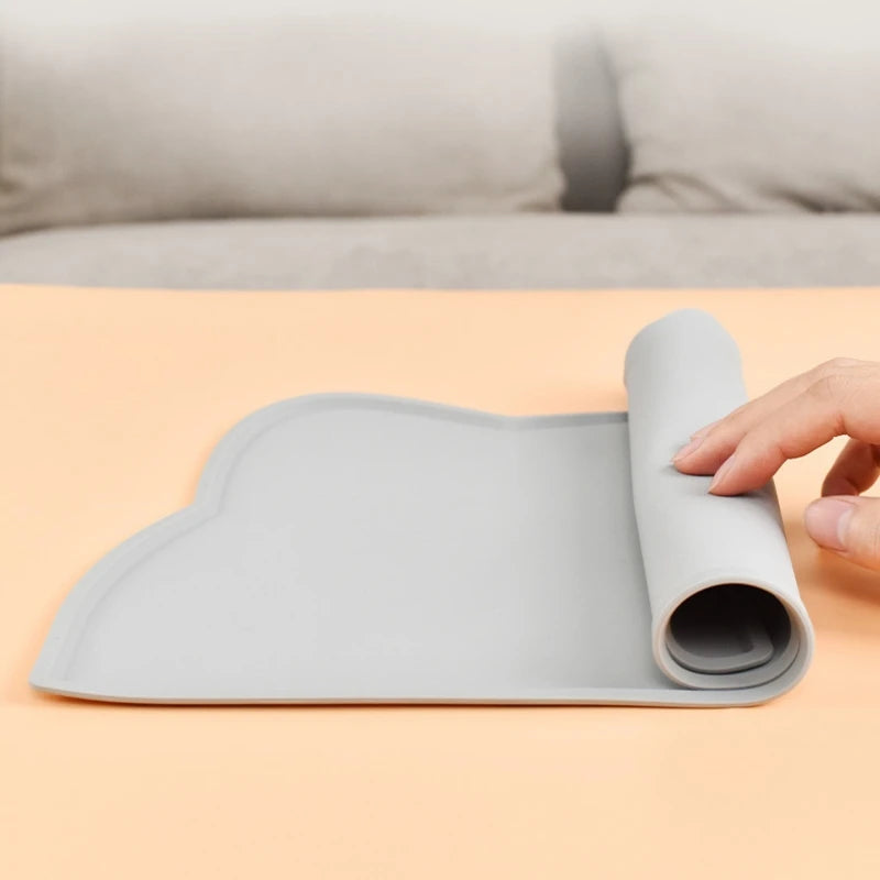 set gamelles chat silicone tapis anti-dérapant - coloris gris