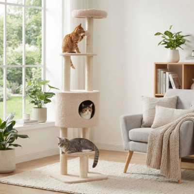 arbre-a-chat-beige-avec-griffoir