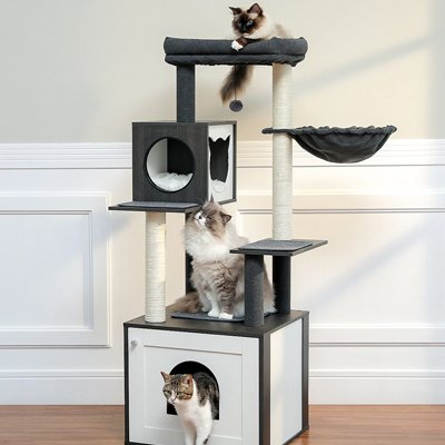 arbre-a-chat-en-bois-noir-et-blanc-amusant