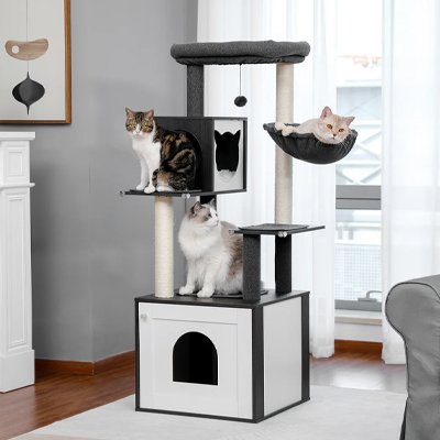 arbre-a-chat-en-bois-noir-et-blanc-avec-hamac