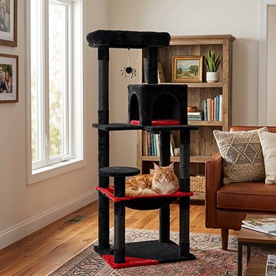 arbre-à-chat-noir-rouge-amusant