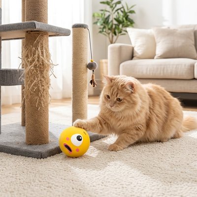 balle-pour-chat-en-caoutchouc-jaune