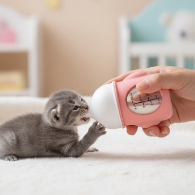Biberon chaton PurrfectCare - détail tétine et graduations
