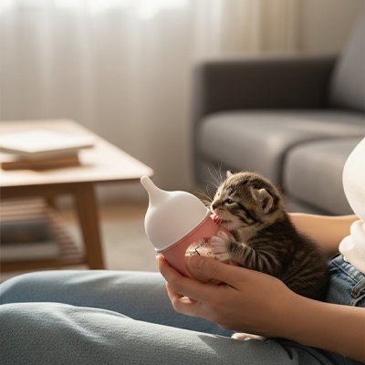 Biberon chaton PurrfectCare - poignée latérale ergonomique