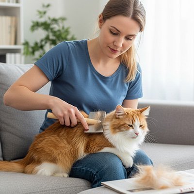 Brosse chat poil long​ large rouge