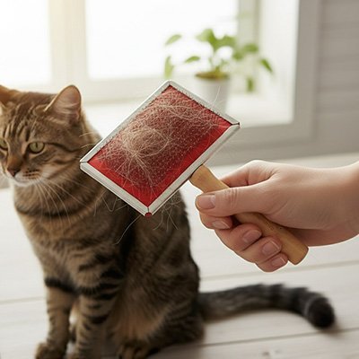 Brosse chat poil long​ rouge large