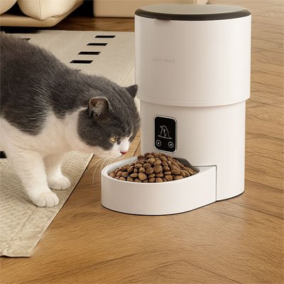 distributeur-automatique-de-croquettes-pour-chat-blanc-connecté
