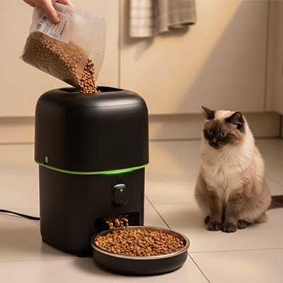 distributeur-de-croquettes-pour-chat-connecté-noir