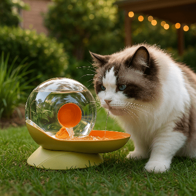 fontaine-a-eau-chat-escargot-multicouleurs
