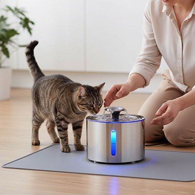 Fontaine a eau Chat - inox moderne