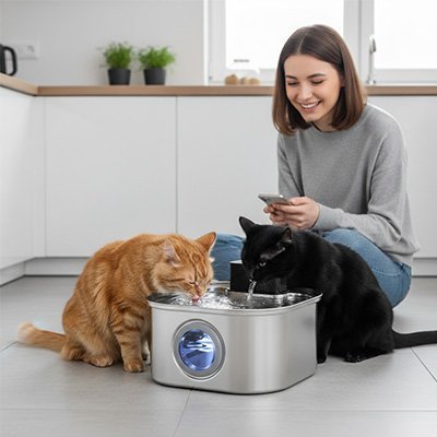 Fontaine a eau Chat - élégante inox