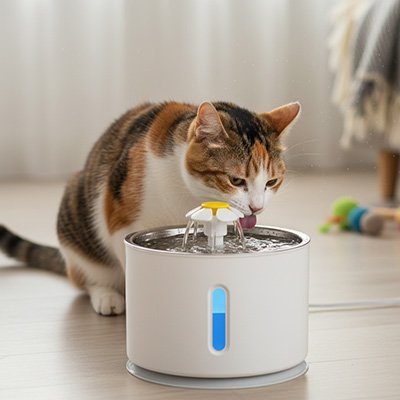 Fontaine a eau Chat - fleur design