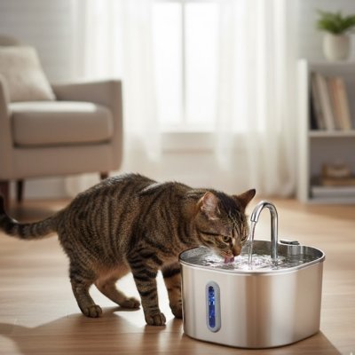 fontaine-a-eau-chat-inox-stimulante