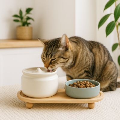 Fontaine à eau pour chat avec gamelle | HydroFresh - Patte à Chat
