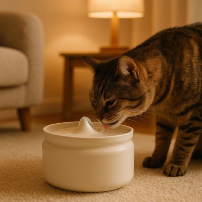 fontaine-a-eau-pour-chat-céramique-beige-ergonomique