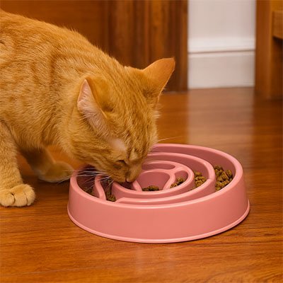 Gamelle anti glouton chat rose circulaire