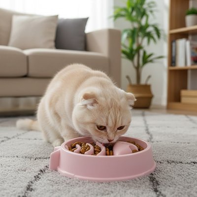 Gamelle anti glouton chat rose ergonomique