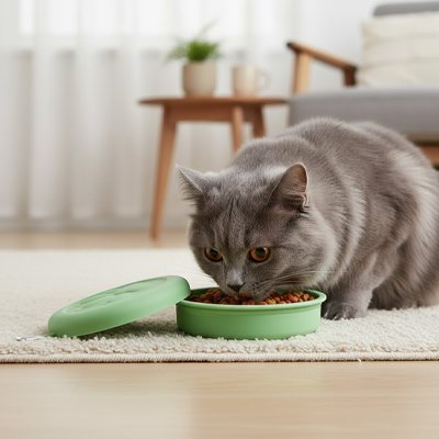 gamelle-chat-avec-couvercle-en-silicone-verte