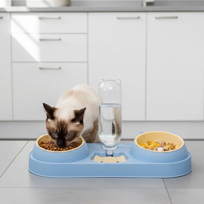 gamelle-chat-avec-distributeur-d-eau-ergonomique-bleu