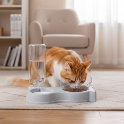 gamelle-chat-bol-et-distributeur-d-eau-gris