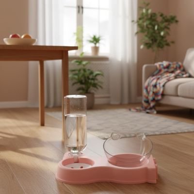 gamelle-chat-bol-et-distributeur-d-eau-rose