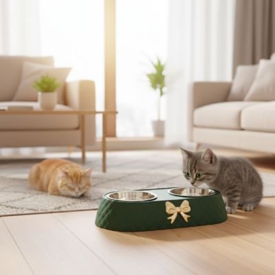 gamelle-chat-double-bol-élégante-verte-design