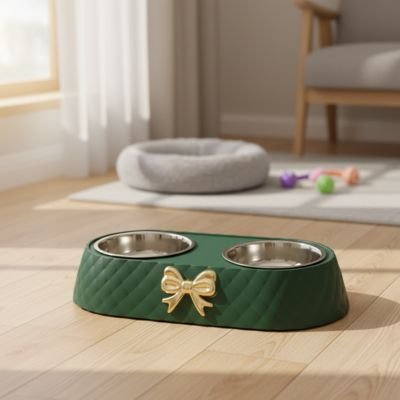 gamelle-chat-double-bol-élégante-verte