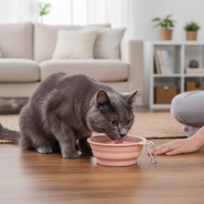 gamelle-chat-pliable-en-silicone-rose