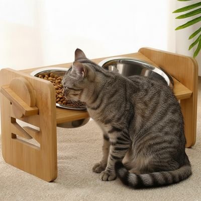 gamelle-chat-surélevée-support-en-bois