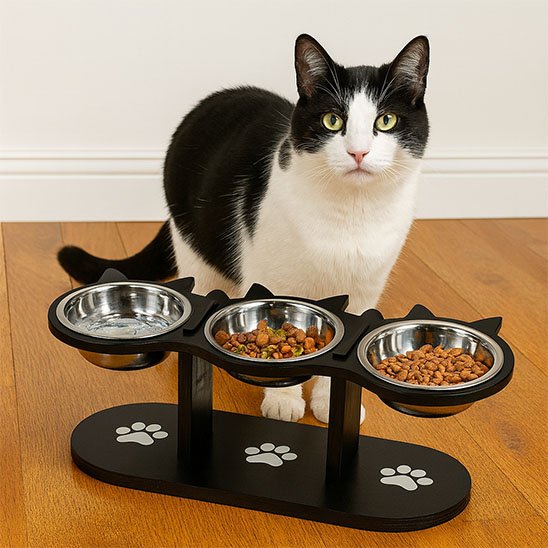 gamelle-chat-surélevée-triple-bols-noir