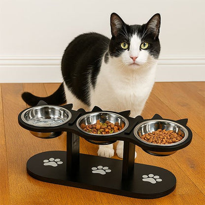 gamelle-chat-surélevée-triple-bols-noir