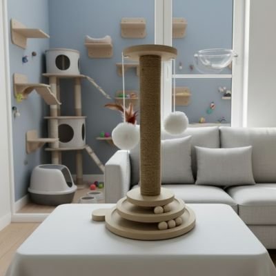 griffoir-pour-chat-poteau-avec-jouets