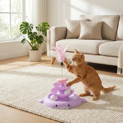 jouet-pour-chat-interactif-cercle-pyramide-avec-pompom