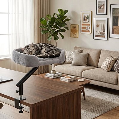 lit-pour-chat-gris-avec-fixation