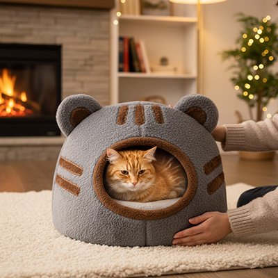 niche-pour-chat-chaude-grise-pour-l-hiver
