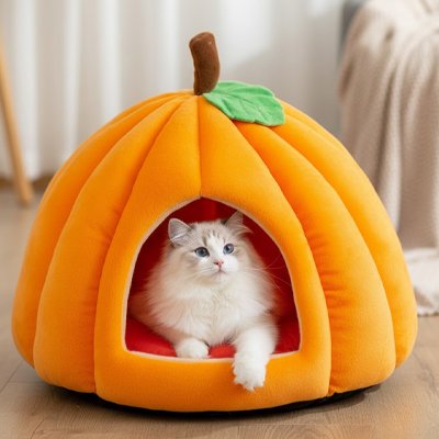 niche-pour-chat-citrouille-confortable