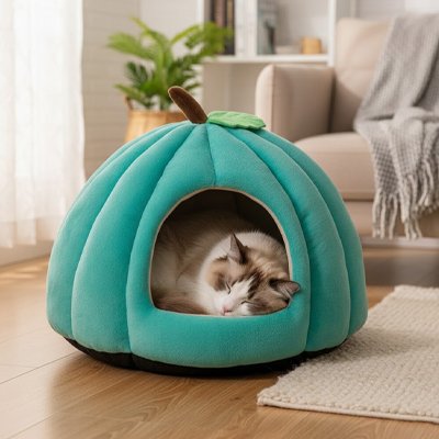 niche-pour-chat-citrouille-douillette 