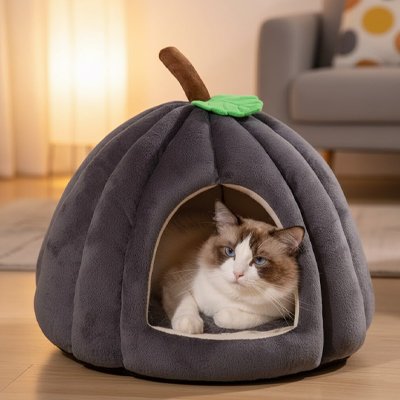 niche-pour-chat-citrouille-grise
