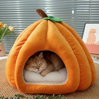 niche-pour-chat-citrouille-orange