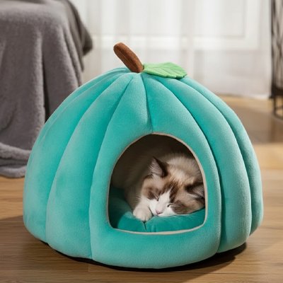 niche-pour-chat-citrouille-verte