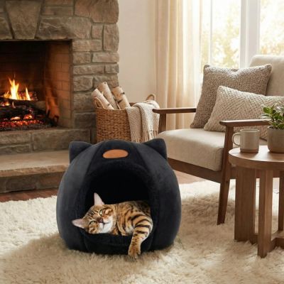 niche-pour-chat-confortable-noire-ronron-ergonomique