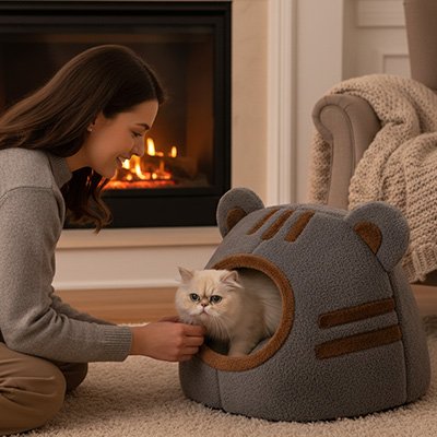 niche-pour-chat-grise-chaude-pratique