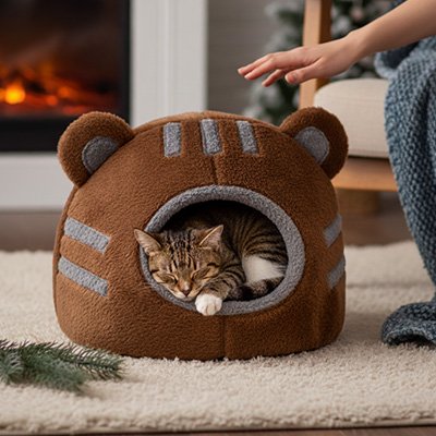niche-pour-chat-marron-chaude-pratique