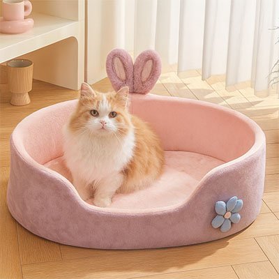 Panier chat rose poudré design lapin