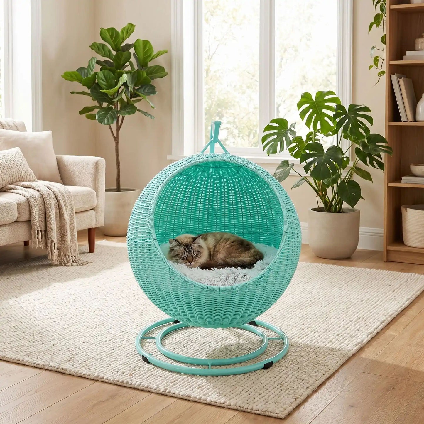 panier-en-rotin-pour-chat-nidourotin-vert