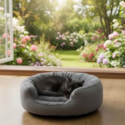 Panier pour chat gris moelleux