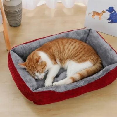 Panier pour chat rectangulaire rouge bordeaux 